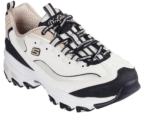 Skechers Sneaker D'Lites Retro Rewind Donna, Finitura Naturale Duraleather Nero Naturale, 40.5 EU