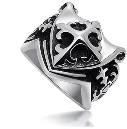 BOBIJOO Jewelry - Chevalière Bague Templier Croix de Lys Epée Franc-Maçonnerie Acier Inoxydable - 68 (12 US)
