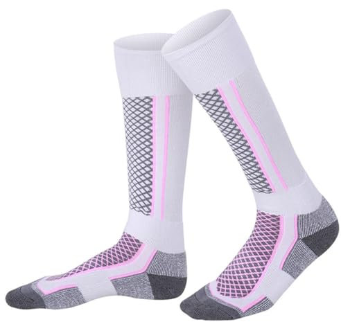 NihaoWXM Skisocke Skisocken for den Winter, atmungsaktiv, Thermo-Skisocken for den Außenbereich, Snowboarden, Sport, rutschfeste Strümpfe for Skizubehör, Herren und Damen(Pink White,Kids)