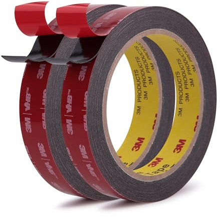 Ndcadhesive Ruban adhésif double face haute résistance 19 mm x 5,5 m 2 rouleaux 5925 adhésif puissant et imperméable Pour la déco intérieure maison bureau extérieure et automobile Noir