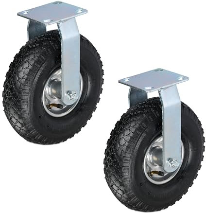 Relaxdays Bockrollen 2er Set, luftbereift 3.00-4, Schwerlastrad, Transportrolle Stahlplatte, bis 120 kg, schwarz/silber