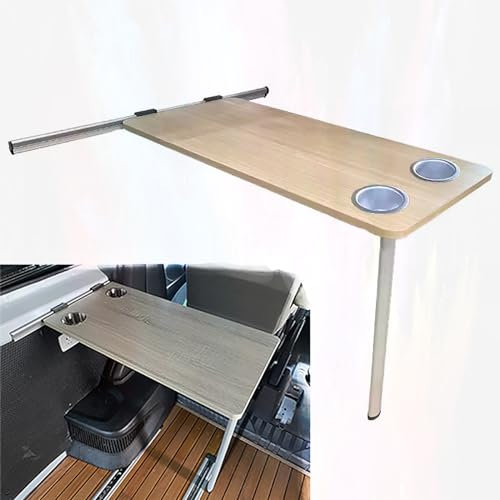 Klapptisch, zur Wandmontage, Faltbarer Picknicktisch für Wohnmobile, Auto-Klapptisch mit Getränkeschlitz, ideal für Wohnmobile und Wohnwagen (Farbe: helle Holzfarbe, Größe: L)