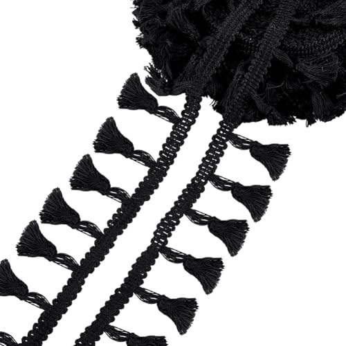 PH PandaHall Borde de flecos de algodón negro de 10.9 yardas, 1-3/4 pulgadas de ancho, ideal para manualidades, ropa y decoración del hogar