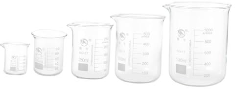 Gatuida 5piezas Vasos De Vidrio Medidores Transparentes De Borosilicato Resistente Al Calor Con Escala Precisa Para Laboratorio y Experimentos Científicos Herramientas De Medición Compacta