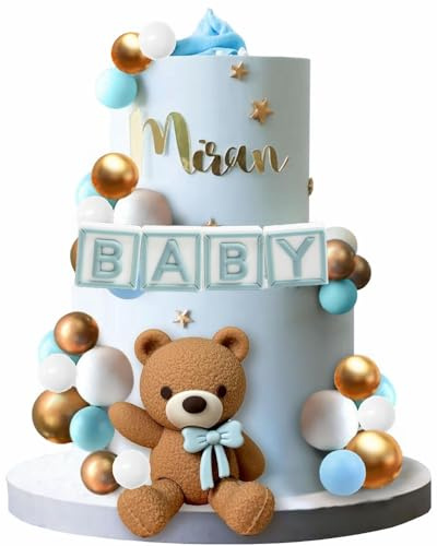Kiwochy Kuchen Deko Teddybär Tortendeko Taufe Junge Tortendeko Kugeln Cake Topper Bär Mädchen Teddybär Kuchen Dekoration Blau Bär Torten Deko für Geburtstag Party Hochzeit Baby Shower