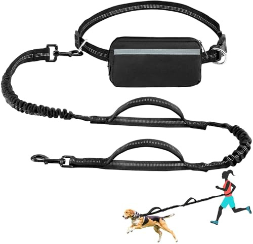 Hands Free Pet Leash - Stretchable Adjustable Dog Walking Belts - Reflective Safety Dog Running Lead - Dogs Lead for Jogging with Waist Belt - Flexible Running Walking Belt for Medium and Large Dogs