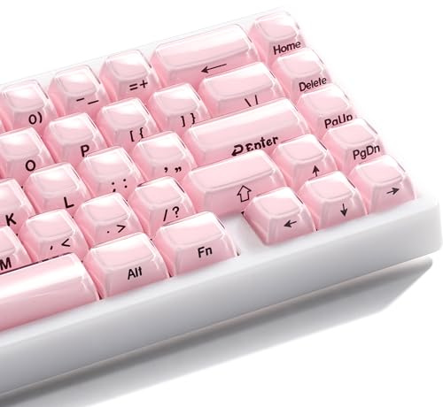 GMKWTL XVX Pink Keycaps, Crystal Jelly Keyboard Keycaps OEM Profile Side Printed Keycap Set Compatible with 61/68/84/87/98/100 ANSI Layout MX Switches Mechanical Keyboard