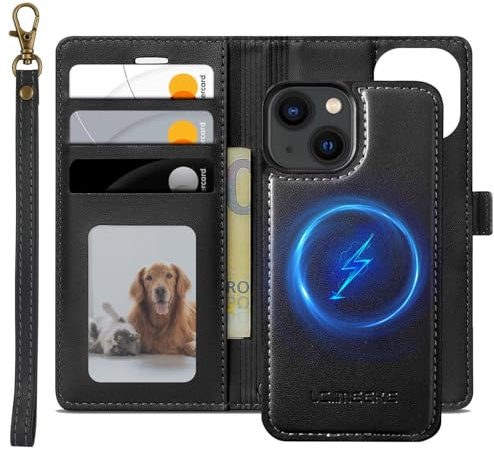 XTCASE Leder Hülle für iPhone 13 Mini / 12 Mini Magnetisch Kompatibel mit MagSafe, 2 in 1 Abnehmbare Handyhülle Flip Case [Kabelloses Laden] [Kartenfach] [Ständer] Klappbare Klapphülle, Schwarz