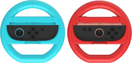 NBCP Racing Steering Wheel 2-Pack for Nintendo Switch 2 Joy-Con – Ergonomic Grip, Compatible with Mario Kart 8 Deluxe & More – Red & Blue