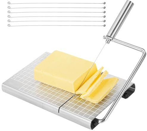 byepica Cortador de queso de acero inoxidable con 6 cables y báscula reemplazables, ideal para tablas de embutidos y quesos
