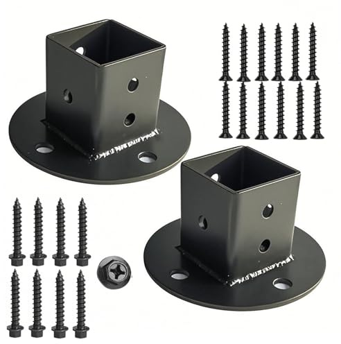 2 Pcs 1-1/2 Square Floor Flange, 2x2 Post Base Heavy Duty Black Metal Post Bracket, Deck Railing Bracket, Fence Post Anchor(Inner Diameter 40mm/1.57) (2 PCS)
