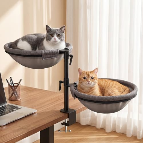 CATISM 2 Katzenbett für Schreibtisch - 360° drehbar & höhenverstellbar katzenkorb, Katzenhängematte mit 4 waschbaren Bezügen Katzenschlafplatz für Homeoffice (Grau) bis 40 LBS