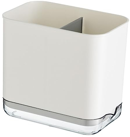 OUNONA White Plastic Cutlery Holder with Pouring Port Design and Dense Hole Drainage, Two Compartments Kitchen Chopsticks Drainer and Countertop Utensil Organizer for Efficient Kitchen