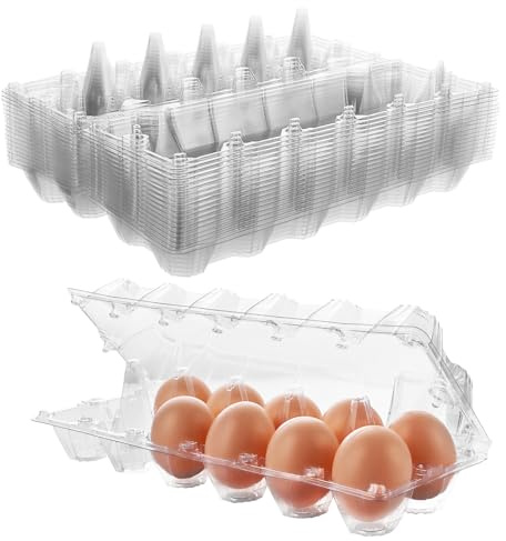 ZOFUN 60 cajas para huevos de plástico para 12 huevos con tapa, cajas transparentes con pegatinas, fácil de limpiar, para frigorífico, hueveras, plástico, 295 x 104 x 68 mm