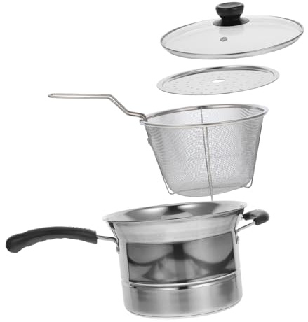Healifty Olla Multifuncional De Acero Inoxidable 22cm con Cesta para Freír y Tapa, Adecuado para Cocina Doméstica y Restaurantes, Vaporera y Olla para Sopa y Pasta, Mango Antitérmico Seguro