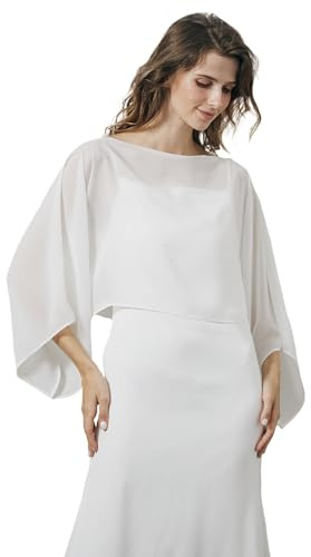 BEAUTELICATE Damen Chiffon Stola mit Ärmel Festlich Sheer Schultertuch Elegante Bolero Capelet Sommer Brautjacke für Abendkleider Brautkleider Hochzeit