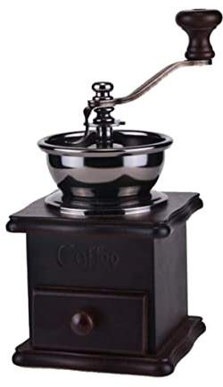Alipis Manual Coffee Bean Grinder Hand Wooden Burr Mill Classic Hand Grinding Machine Dark Brown Portable for Home and Travel