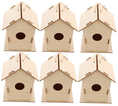 ORFOFE 6 Stück Teiliges DIY Holz Vogelhaus für Unbemalt zum Bemalen und Basteln Fördert Kreativität Koordination und Umweltbewusstsein Outdoor und Lernaktivität