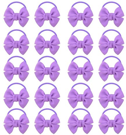 Ycfish 20 Pcs Purple Hair Bows For Hair, Girls Bobbles Bows School Bands, Elastics Hair Bands For Girls