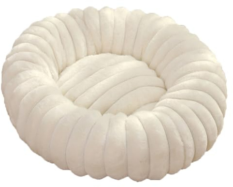 Yuly Panier pour Chien Orthopédique, Lit pour Chat Donut Anti-anxiété, Tissu Peluche Doux, Coussin Chats et Chiens Anti Stress Apaisant, Lavable et Fond Antidérapant (Blanc,60cm/23.6in)
