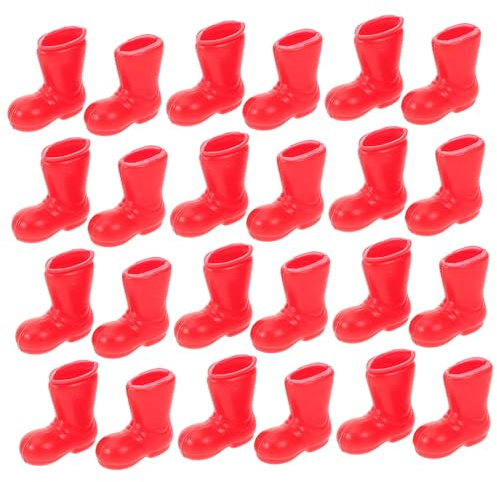 ELAYARD 50 Stück Miniatur Puppenschuhe Rot Kunststoff Mit Weihnachtsmann Stiefel Design Kleiner Puppenstiefel Für Puppen Selbstgemacht Und Miniaturhaus Dekoration Puppenzubehör Für Kinder