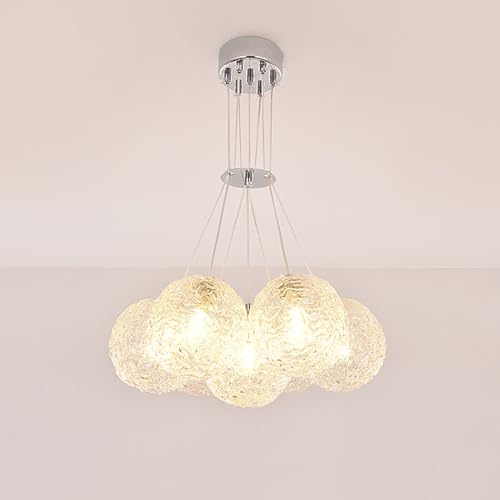 QTHWB Cluster Ribbed Glass Bubble Chandelier Clear Tak Hanging Lamp Silver Nordic Light Entryway for Foyer Matsal Bedrum Kökskåp/7