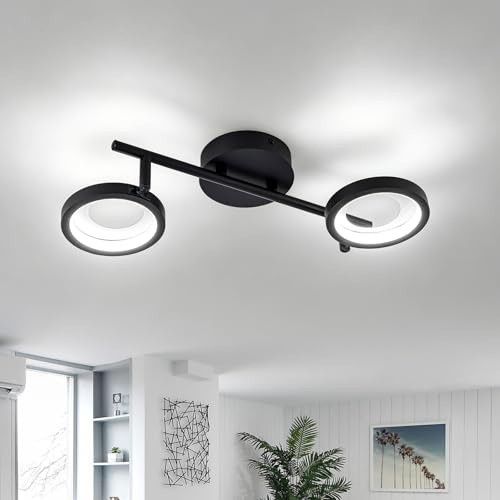 LED Deckenleuchte, Schwarz Moderne Runde Deckenlampe mit 2 Ringe, 10W 4000K | WILON Deckenbeleuchtung Innen Flur Deckenleuchte, Deckenlampen für Wohnzimmer Treppe Schlafzimmer Balkon Küche Veranda
