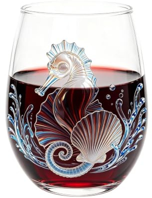 Genérico Copas de Vino sin Tallo Vasos De Vidrio 400 Ml Con Temática Marina