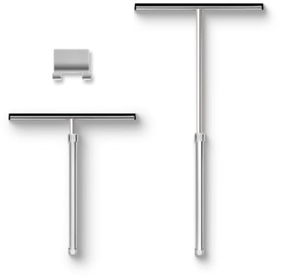 Shower Squeegee with Long Handle and Adhesive Hook. for Glass Doors, Tile Walls, Mirrors and Windows. Telescoping Squeegee for Cleaning. Bathroom Stainless Steel Squeegee, 10inch Wide, Chrome – 1pk
