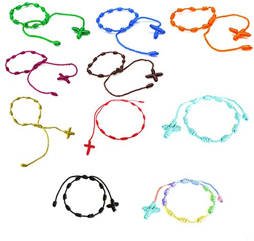 YouU 10 Pièces Bracelet avec Petits Nœuds Faits à la Main de Couleur Rouge avec Croix