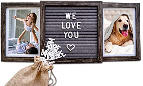 Oak letters Personalized Picture Frame with Custom Felt Letter Board (Rustic Brown): Customizable Two Picture Frame for Dad, Dog, Grandpa - Great gift from kids | Picture frame from Grandkids
