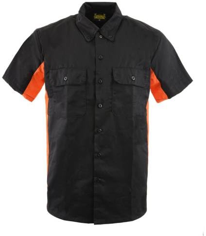 Biker Clothing Co. MDM11676 Men’s Black-Orange Button-Up Heavy-Duty Work Shirt - Classic Mechanic Shirt w/Pockets - Large