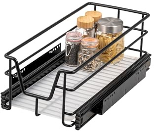 bremermann Tiroir télescopique 30 cm avec étagère, tiroir de Cuisine, avec Rails télescopiques, idéal pour la Cuisine, la Salle de Bain & la Chambre à Coucher, en métal (Noir)