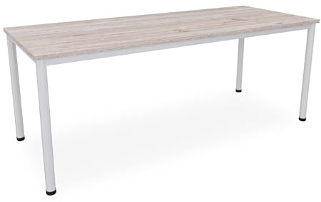 Schreibtisch in verschiedenen Größen und Farben, Konferenztisch graues Metallgestell, Stabiler Besprechungstisch Arbeitstisch, Bürotisch eigene Fertigung (B: 200 cm x T: 80 cm, Eiche modern)