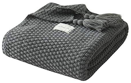 Bedding Home Sofa-Überwurf, gestrickt, nordische weiche Fadendecke mit Quaste (130 cm x 170 cm, grau)