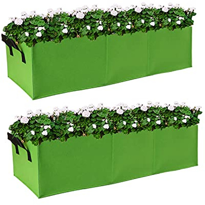 Auroal 15 Gallon Grow Bags 2 Pack, 3 Compartments Rectangle Raised Planting Bags, 400g Heavy Duty Nonwoven Fabric Planter Pots for Vegetable Tomato Herb Flower Indoor Outdoor Gardening (Green)
