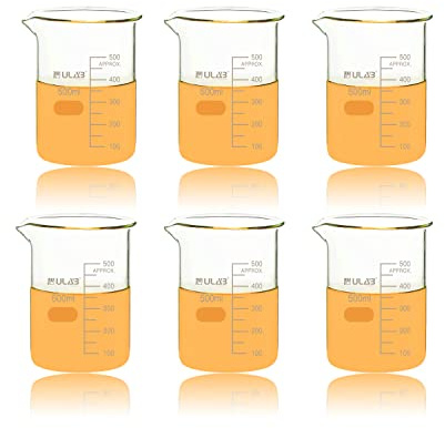 ULAB 6 Stück Glas Berker 500ml, Borosilikatglas Becher mit Graduierung, Glasbecher Set für Labor, Küche, Schule UBG1038