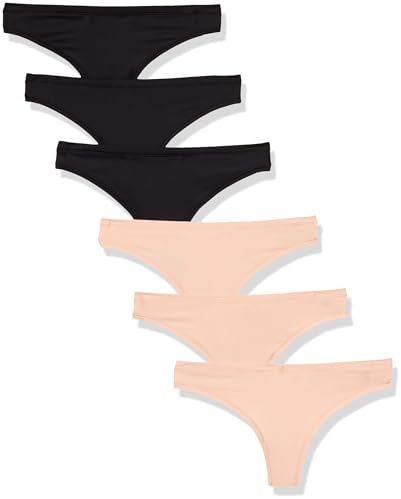 Amazon Essentials Women's Breathable Microfibre Seamless Panties (Available in Plus Size), Pack of 6, Black/Soft Petal, Medium
