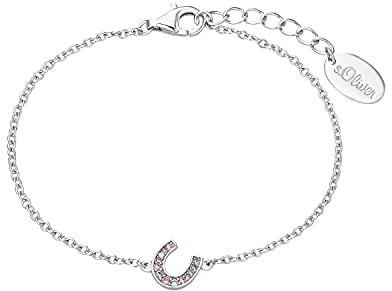 s.Oliver Armband 925 Sterling Silber Mädchen Kinder Armschmuck, mit Zirkonia synth., 14+2 cm, Silber, Hufeisen, Kommt in Schmuck Geschenk Box, 2032587