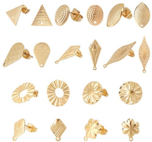 DICOSMETIC 20Pcs 10 Styles Doré Boucles D'oreilles en Acier Inoxydable Boucles D'oreille en Forme de Triangle, Feuille, Larme, Cône, Fleur Boucle D'oreilles Texturées pour la Fabrication de Bijoux