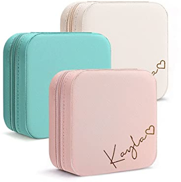 Regalos de propuesta de dama de honor Caja de joyería de viaje personalizada de cuero pequeño organizador de joyas de anillo para regalos de boda, regalo de propuesta de novia