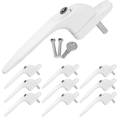GB DIY Store 10 x Yale uPVC Universal Window Handle Inline Locking Espag Double Glazing White 40mm (Pack of 10)