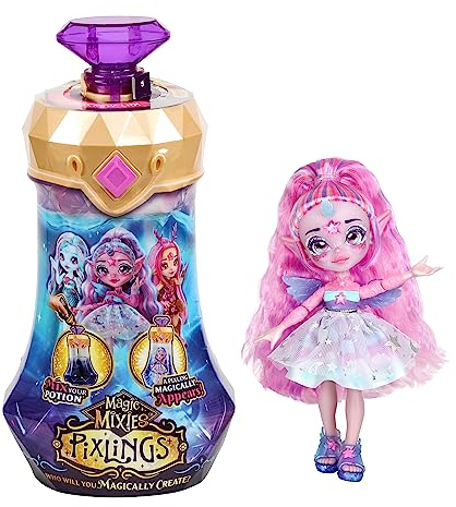 Magic Mixies Pixlings Puppe Unia im Einhorn-Look: Magische Enthüllung der wunderschönen, detailreichen 16,5 cm großen Pixlings-Puppe in Einer Zaubertrank-Flasche
