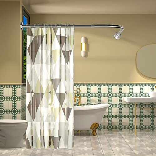 Bastone Tenda Doccia A Forma Di L ∅25mm Devono Essere Forati 70-100 X 110-170cm Regolabile Aste Angolari Per Tenda Da Doccia In Acciaio Inox,con 24 Anelli,Per Vasca Da Bagno,Cucina, Spogliatoio