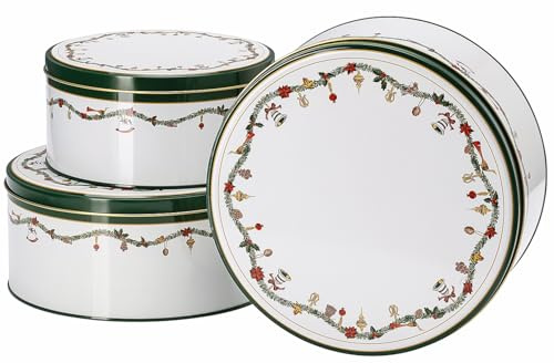 Hutschenreuther Nora Christmas rund julburk burkset, juldekoration kakburkset, 24,3 x 24,4 x 13,3 cm, grön kakburk set av vitplåt