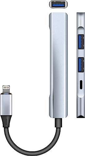 Electrovision Lightning to 3 USB-3 Sockets and 20W Lightning Fast Charging Socket OTG Adaptor 65mm Lead