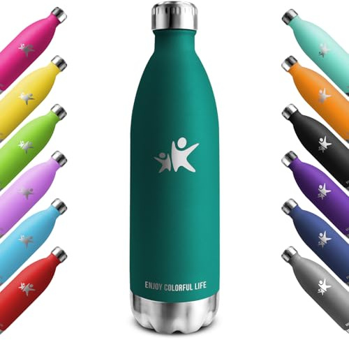 KollyKolla Trinkflasche Edelstahl 1L, Vakuum Thermosflasche, Wasserflasche Auslaufsicher, BPA-Frei Thermoskanne Kohlensäure Geeignet, für Sport, Schule, Uni, Yoga, Sport, Fahrrad, Camping, Sprudel