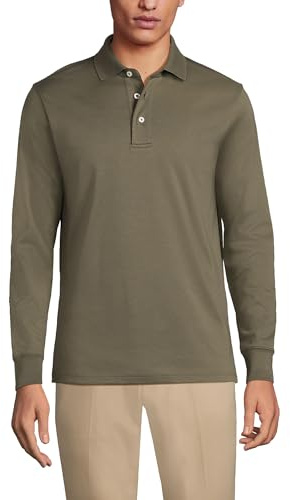 Lands' End Men's Long Sleeve Supima Polo Shirt - Green - L
