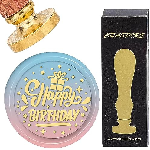 craspire Wachssiegel-Stempel „Happy Birthday“, Stern, 25 mm, Siegelwachs-Stempel, Retro-Palisandergriff, Abnehmbarer Messingkopf Für Geburtstag, Hochzeitseinladungen, Umschläge