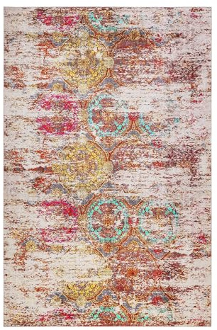 Wecon Home Focus gewebter Kurzflorteppich, 70 x 120 cm, beige | Bunter Kurzflor Teppich im angesagten Used-Look für Wohnzimmer, Schlafzimmer, Arbeitszimmer oder Kinderzimmer